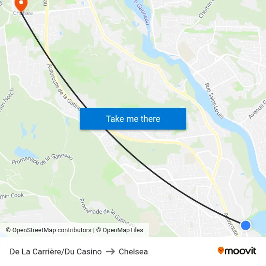 De La Carrière/Du Casino to Chelsea map