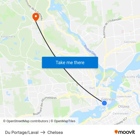 Du Portage/Laval to Chelsea map
