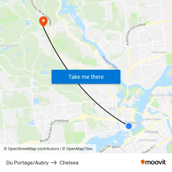 Du Portage/Aubry to Chelsea map