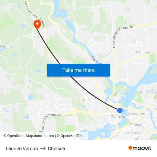 Laurier/Verdun to Chelsea map