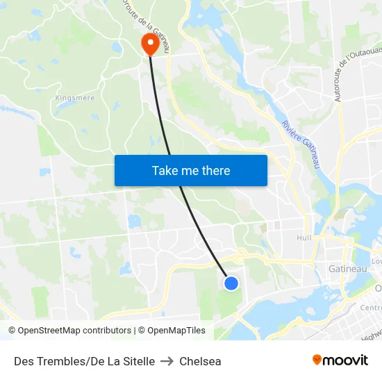 Des Trembles/De La Sitelle to Chelsea map