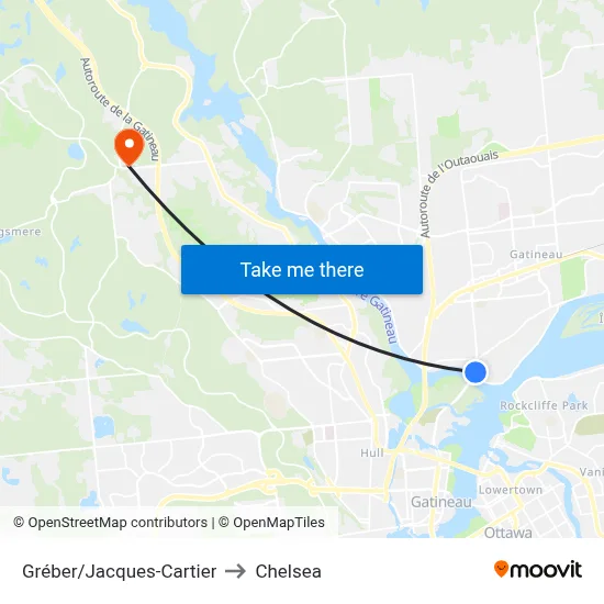 Gréber/Jacques-Cartier to Chelsea map