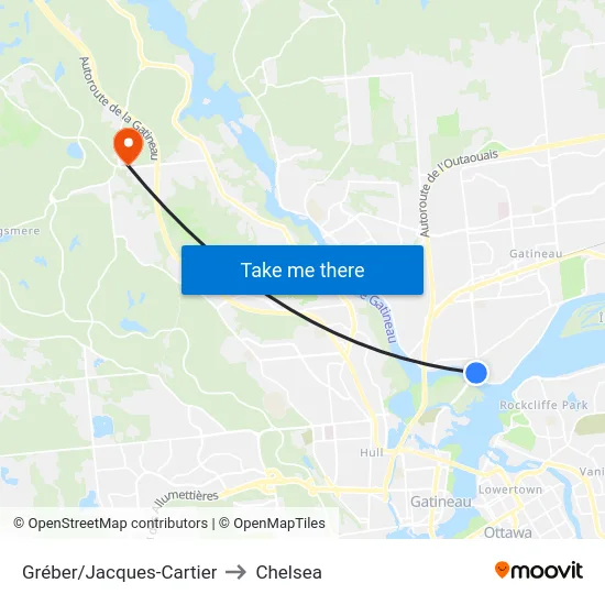 Gréber/Jacques-Cartier to Chelsea map