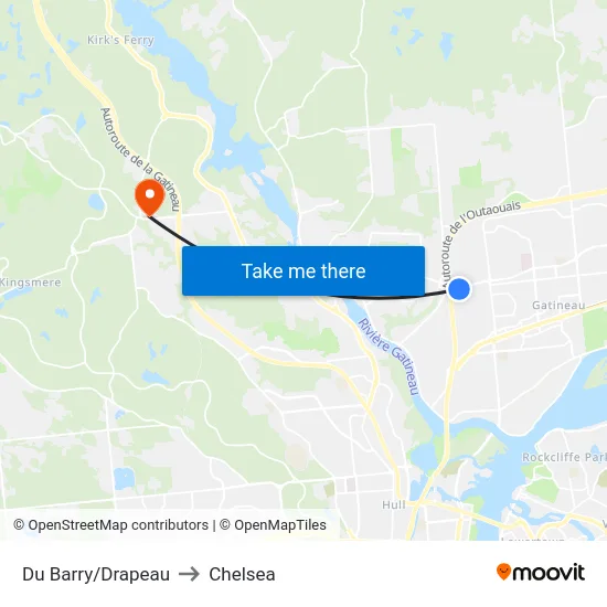 Du Barry/Drapeau to Chelsea map