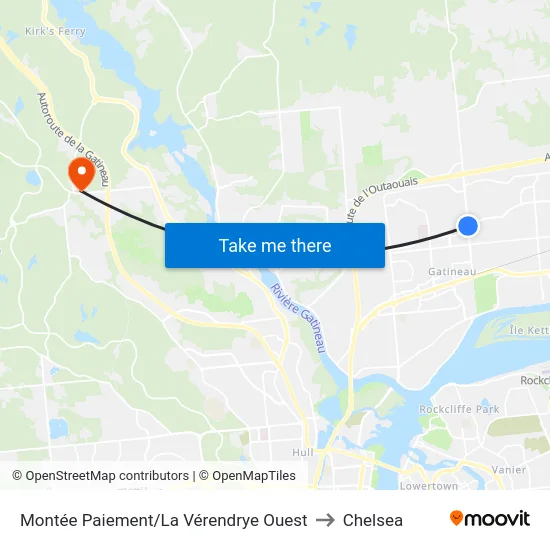 Montée Paiement/La Vérendrye Ouest to Chelsea map