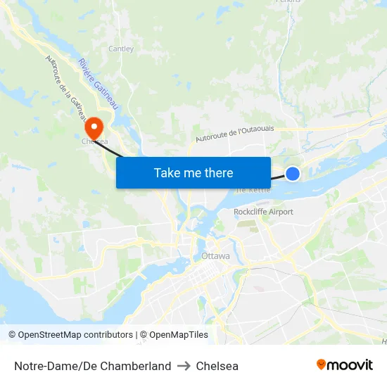 Notre-Dame/De Chamberland to Chelsea map