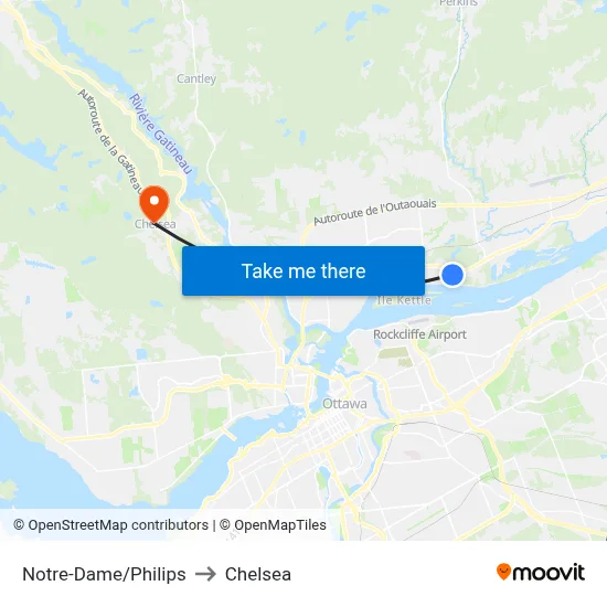 Notre-Dame/Philips to Chelsea map
