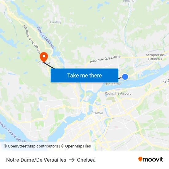 Notre-Dame/De Versailles to Chelsea map