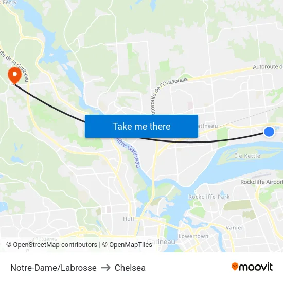 Notre-Dame/Labrosse to Chelsea map