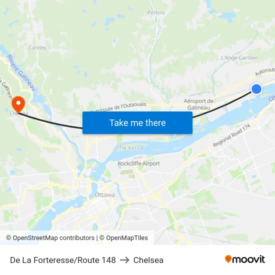 De La Forteresse/Route 148 to Chelsea map