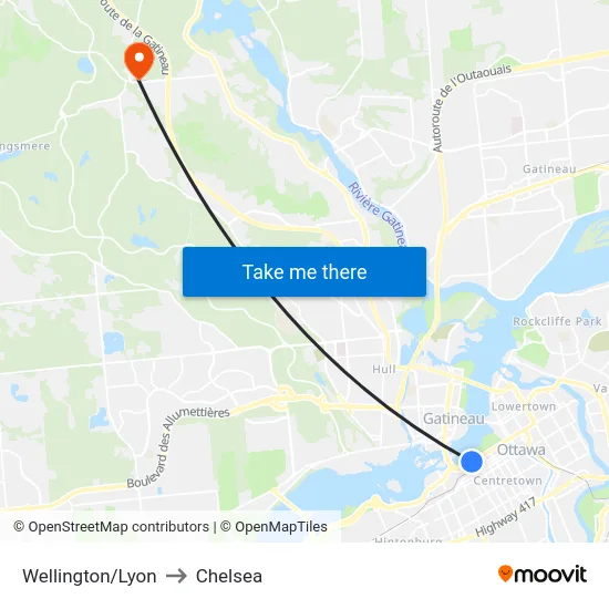 Wellington/Lyon to Chelsea map