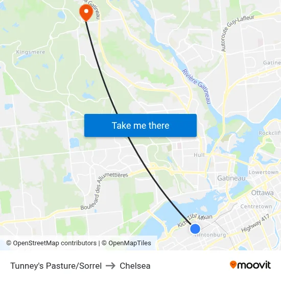 Tunney's Pasture/Sorrel to Chelsea map