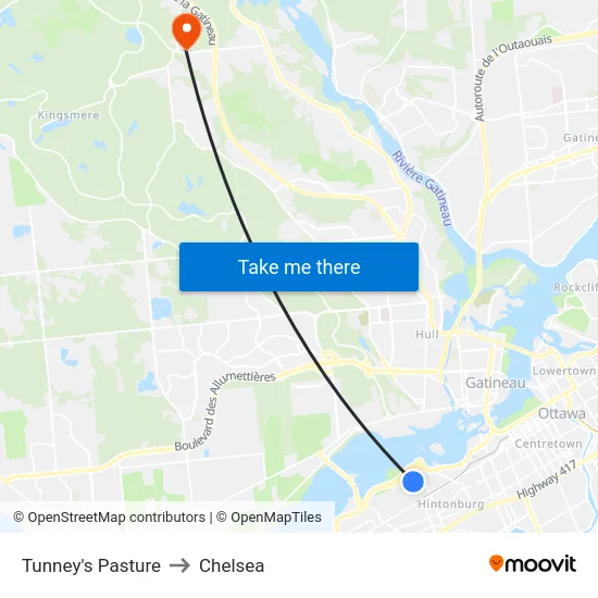 Tunney's Pasture to Chelsea map