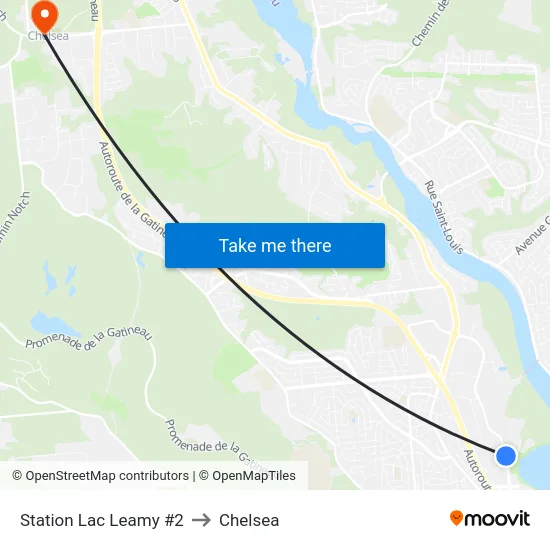 Station Lac Leamy #2 to Chelsea map