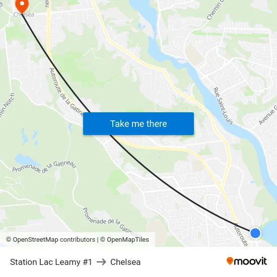 Station Lac Leamy #1 to Chelsea map