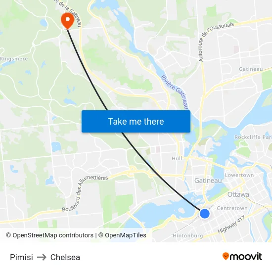Pimisi to Chelsea map