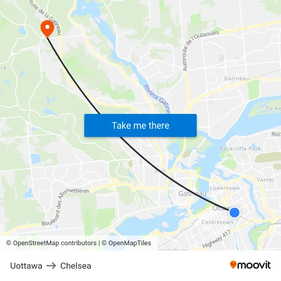 Uottawa to Chelsea map