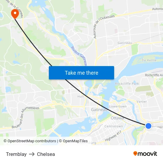 Tremblay to Chelsea map