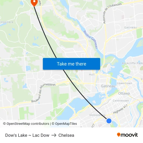 Dow's Lake ~ Lac Dow to Chelsea map