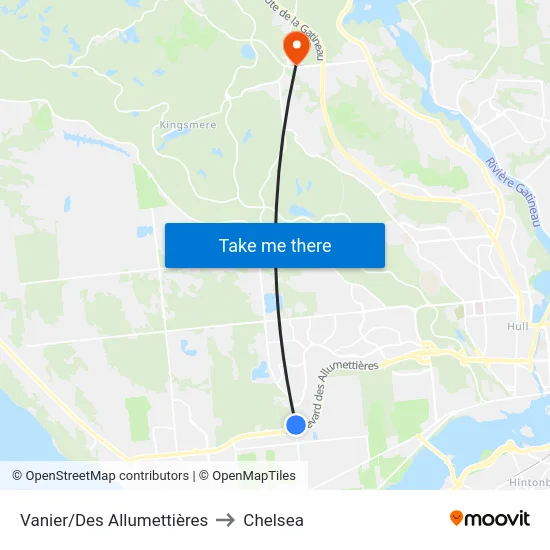 Vanier/Des Allumettières to Chelsea map