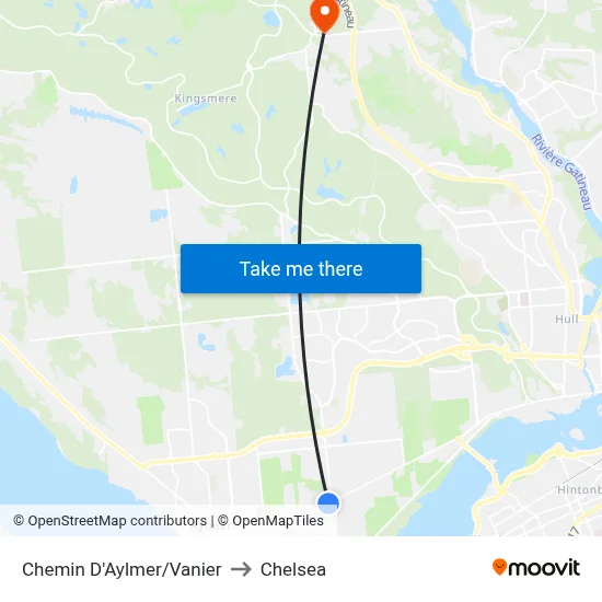 Chemin D'Aylmer/Vanier to Chelsea map
