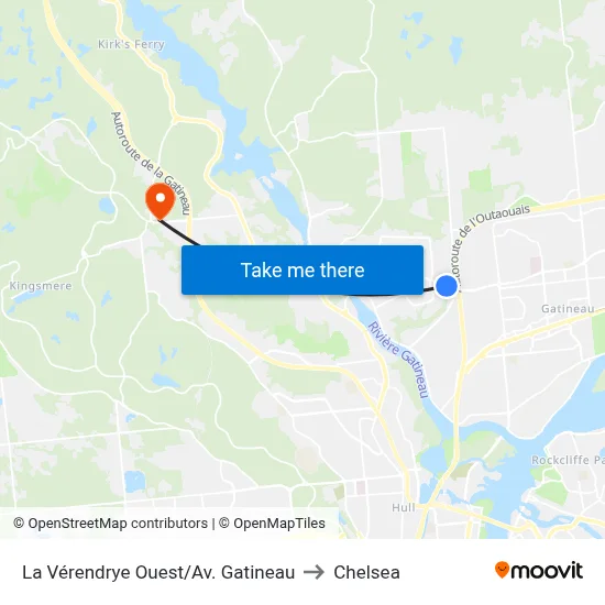 La Vérendrye Ouest/Av. Gatineau to Chelsea map