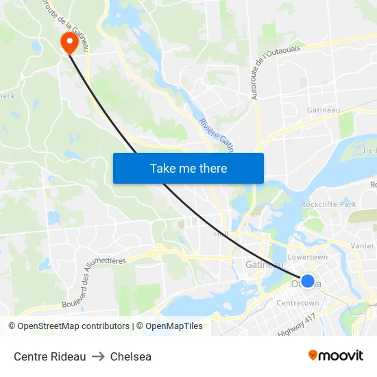 Centre Rideau to Chelsea map