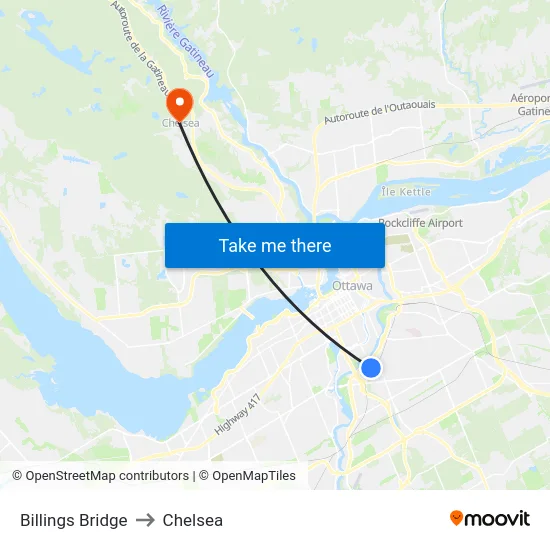 Billings Bridge to Chelsea map