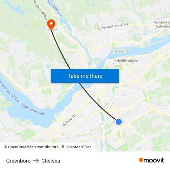 Greenboro to Chelsea map