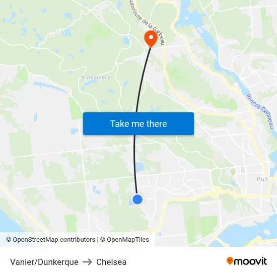 Vanier/Dunkerque to Chelsea map