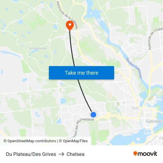 Du Plateau/Des Grives to Chelsea map