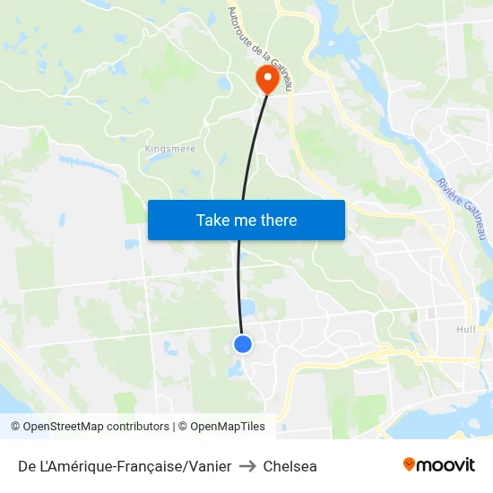 De L'Amérique-Française/Vanier to Chelsea map