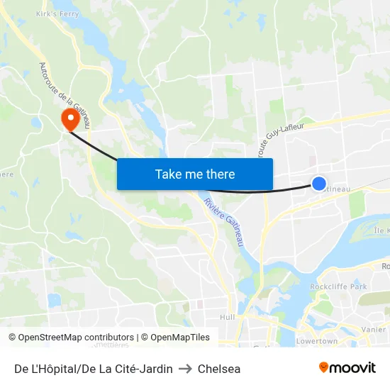 De L'Hôpital/De La Cité-Jardin to Chelsea map