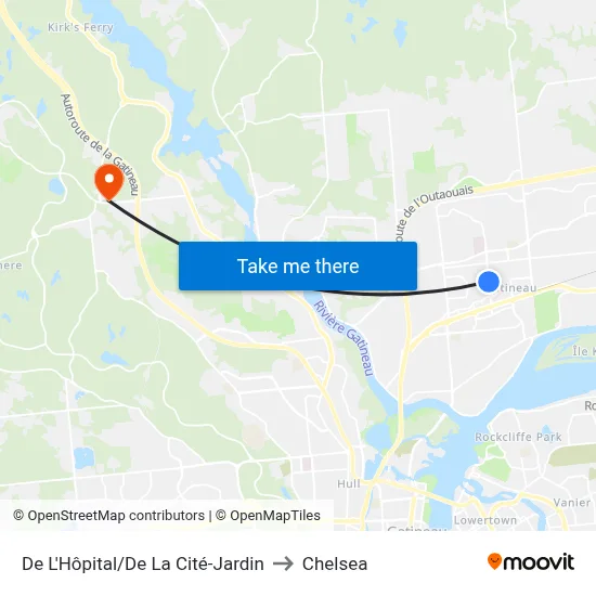De L'Hôpital/De La Cité-Jardin to Chelsea map