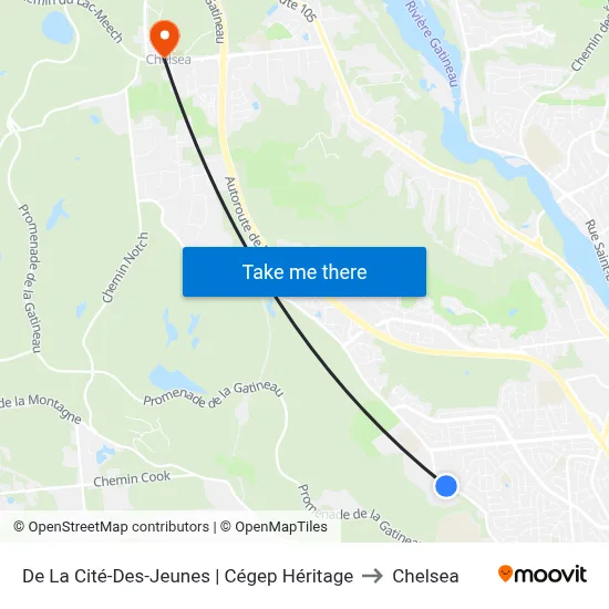 De La Cité-Des-Jeunes | Cégep Héritage to Chelsea map