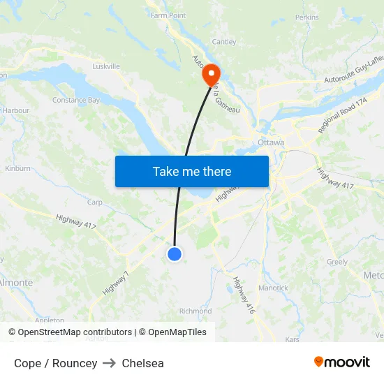 Cope / Rouncey to Chelsea map