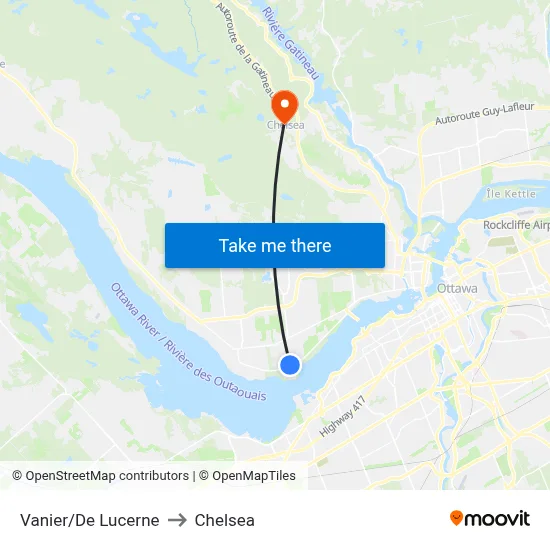Vanier/De Lucerne to Chelsea map