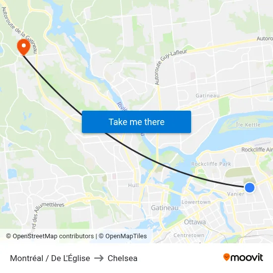 Montréal / De L'Église to Chelsea map
