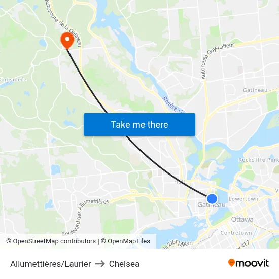 Allumettières/Laurier to Chelsea map