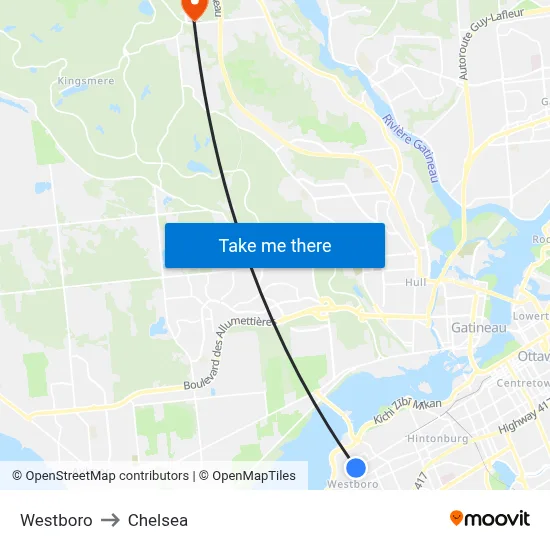 Westboro to Chelsea map