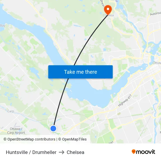 Huntsville / Drumheller to Chelsea map