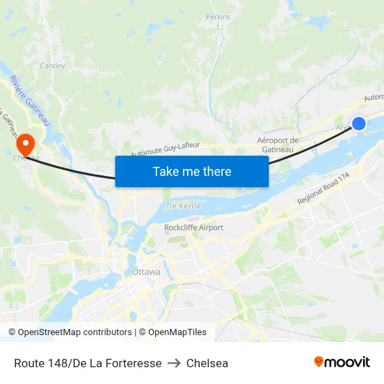 Route 148/De La Forteresse to Chelsea map