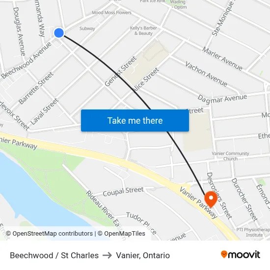 Beechwood / St Charles to Vanier, Ontario map