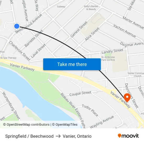 Springfield / Beechwood to Vanier, Ontario map