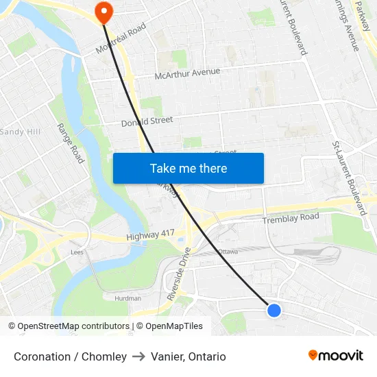 Coronation / Chomley to Vanier, Ontario map