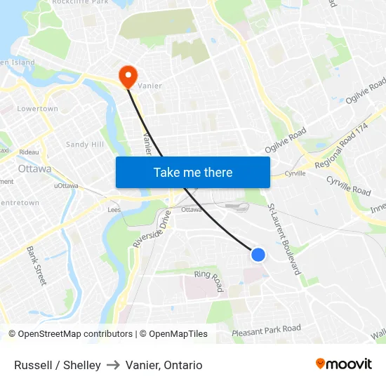 Russell / Shelley to Vanier, Ontario map