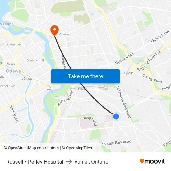 Russell / Perley Hospital to Vanier, Ontario map