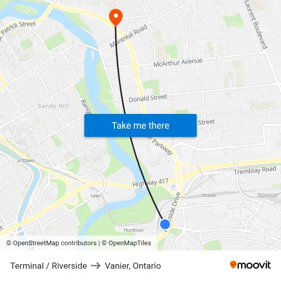 Terminal / Riverside to Vanier, Ontario map