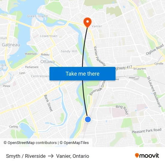 Smyth / Riverside to Vanier, Ontario map