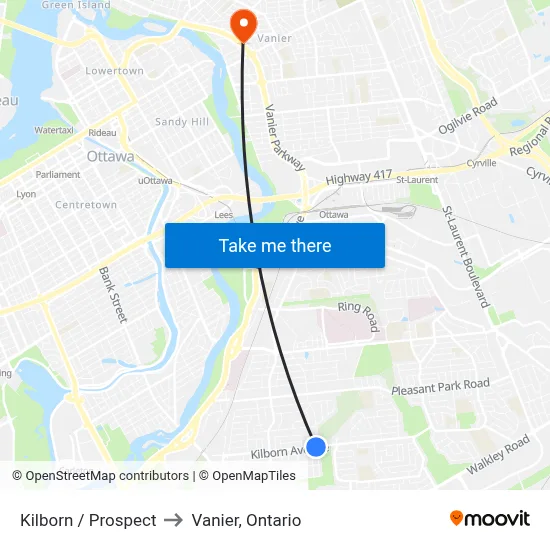 Kilborn / Prospect to Vanier, Ontario map
